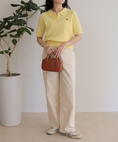 FR刺繡 麻花紋 短袖Polo領 針織套頭上衣