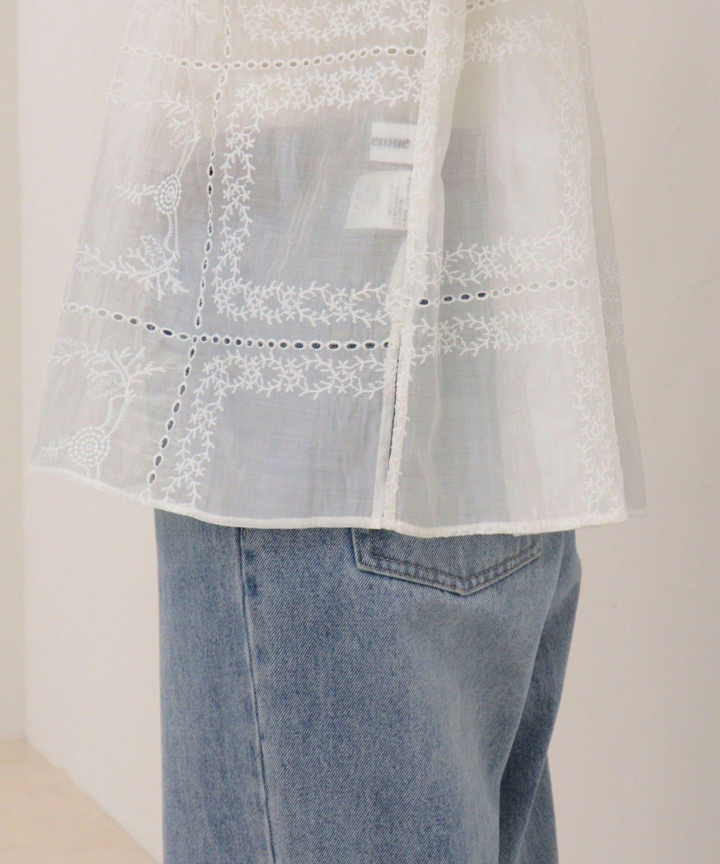 刺繡蕾絲 法式短袖 襯衫