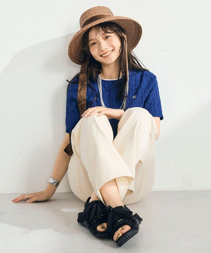 FR刺繡麻花紋短袖套頭針織衫（網絡限定・人氣系列）