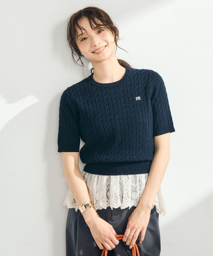 FR刺繡麻花紋短袖套頭針織衫（網絡限定・人氣系列）