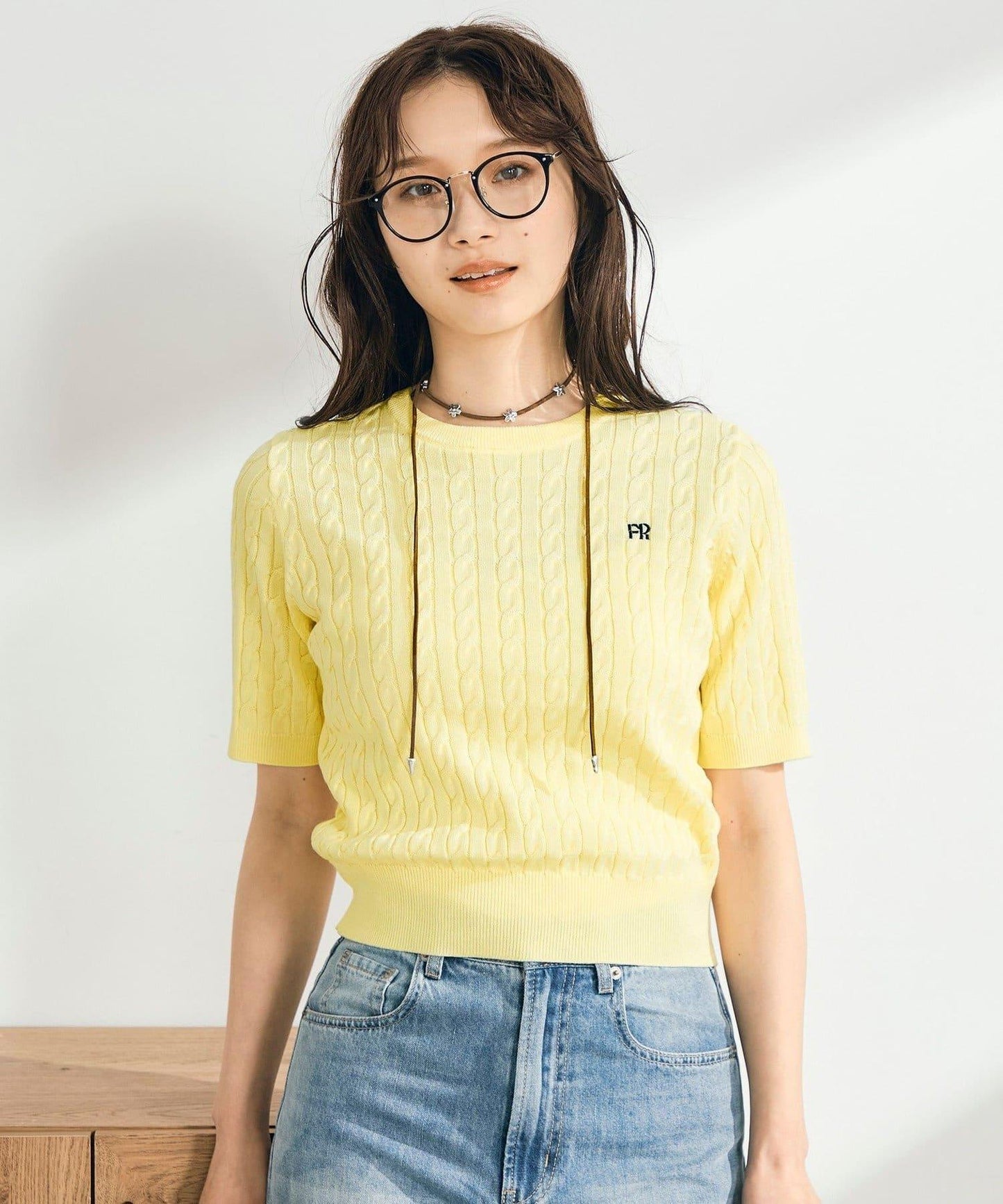 FR刺繡麻花紋短袖套頭針織衫（網絡限定・人氣系列）