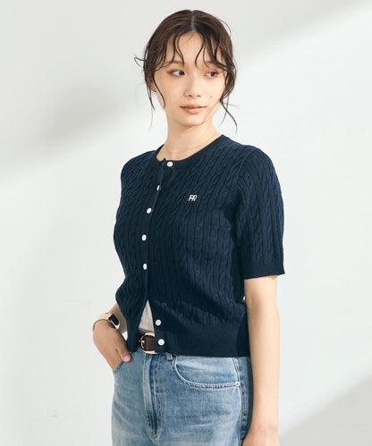 FR刺繡 麻花紋 短袖 針織開衫