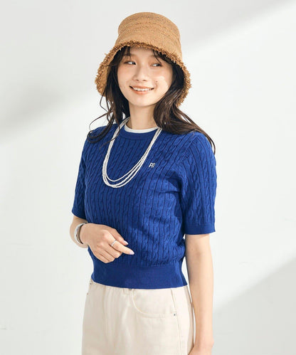 FR刺繡麻花紋短袖套頭針織衫（網絡限定・人氣系列）