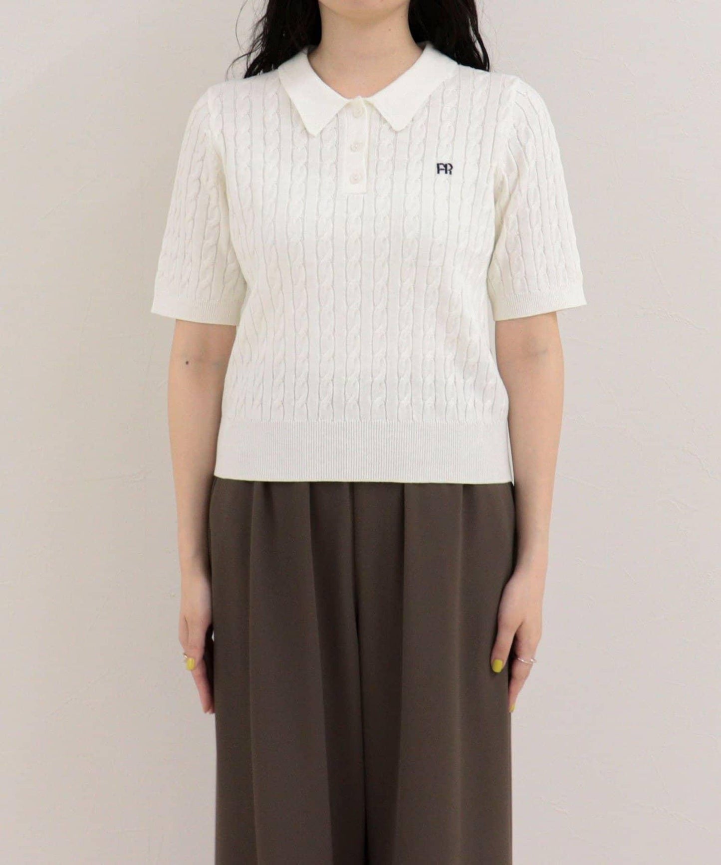 FR刺繡 麻花紋 短袖Polo領 針織套頭上衣