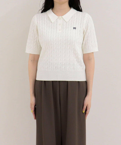 FR刺繡 麻花紋 短袖Polo領 針織套頭上衣