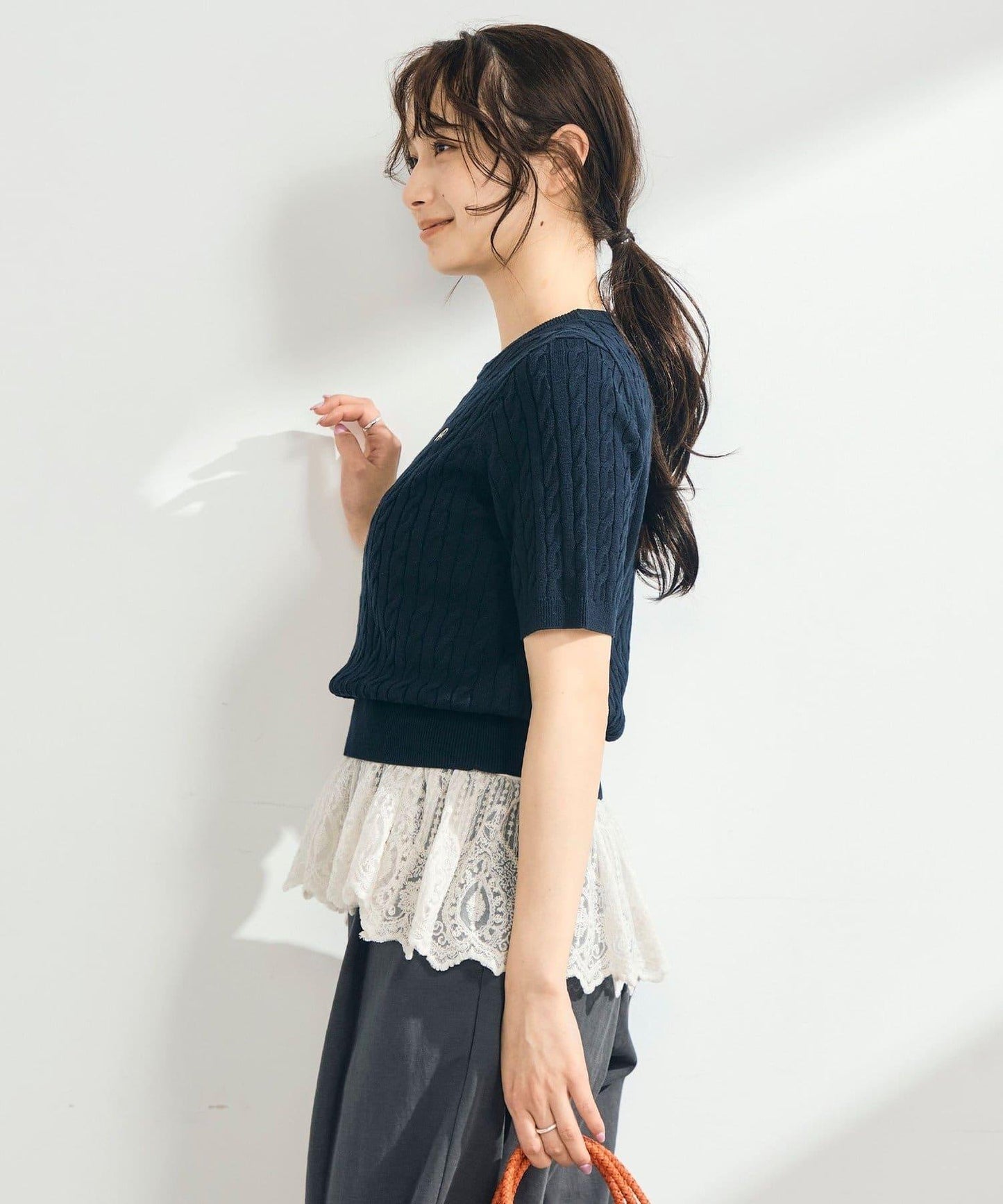 FR刺繡麻花紋短袖套頭針織衫（網絡限定・人氣系列）
