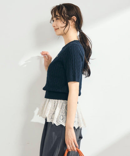 FR刺繡麻花紋短袖套頭針織衫（網絡限定・人氣系列）