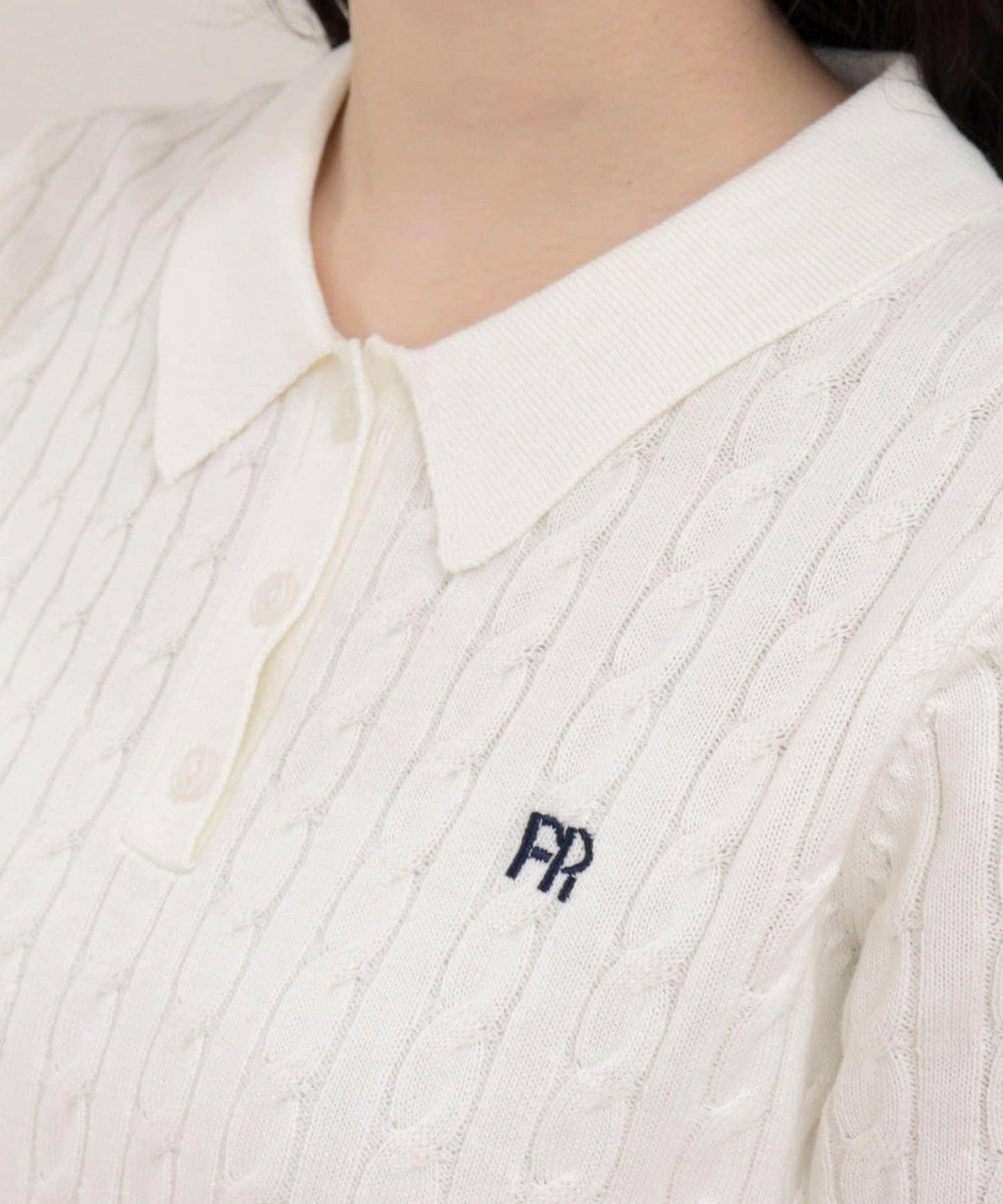 FR刺繡 麻花紋 短袖Polo領 針織套頭上衣