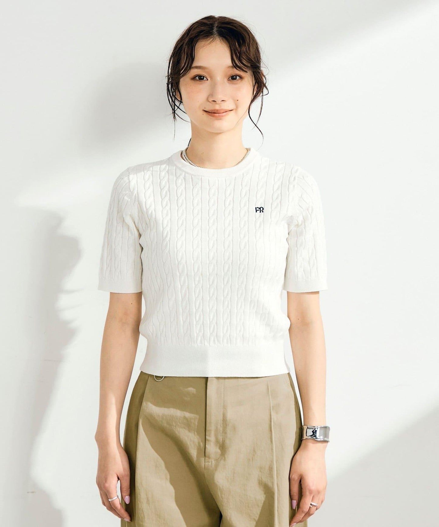 FR刺繡麻花紋短袖套頭針織衫（網絡限定・人氣系列）
