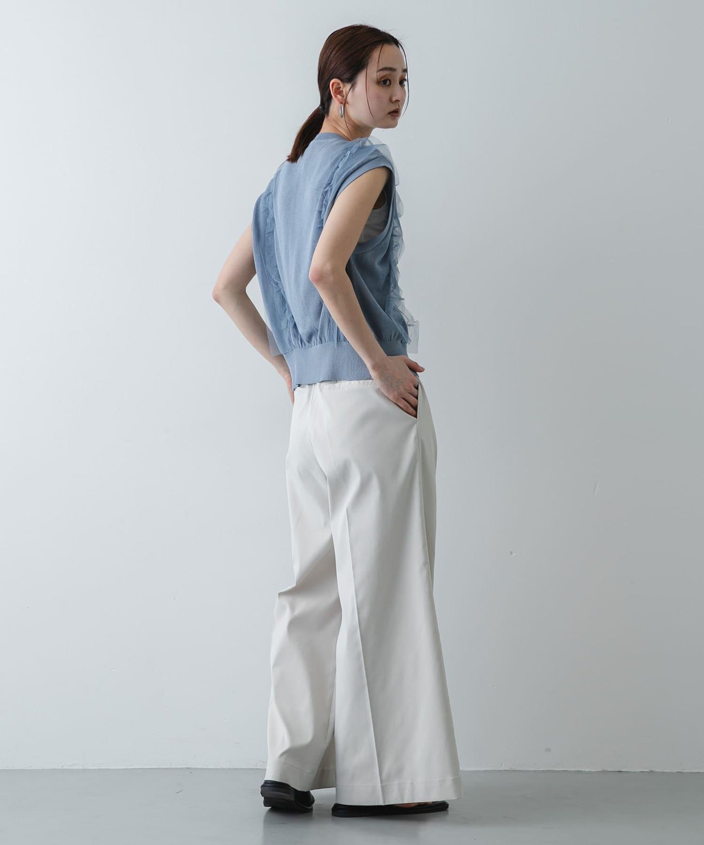 可水洗 網紗荷葉邊 針織背心
