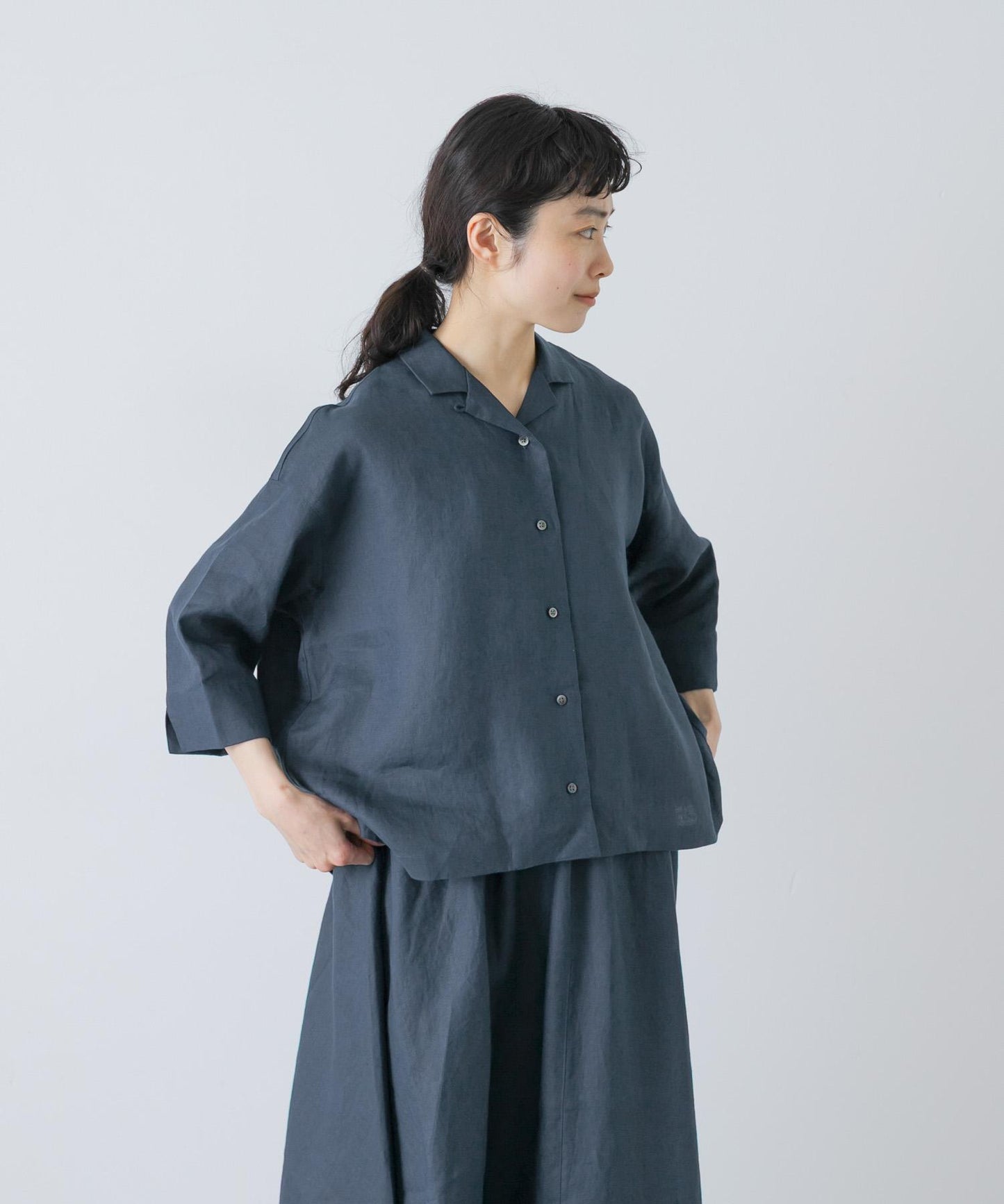 亞麻短袖開領襯衫