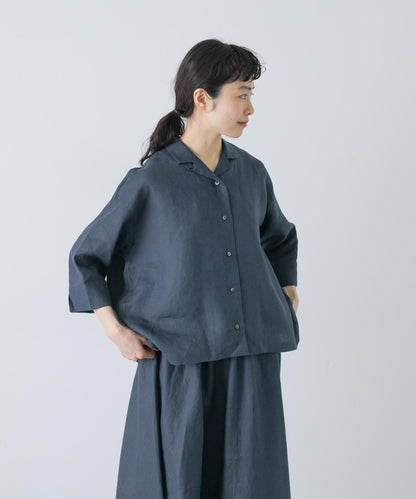 亞麻短袖開領襯衫