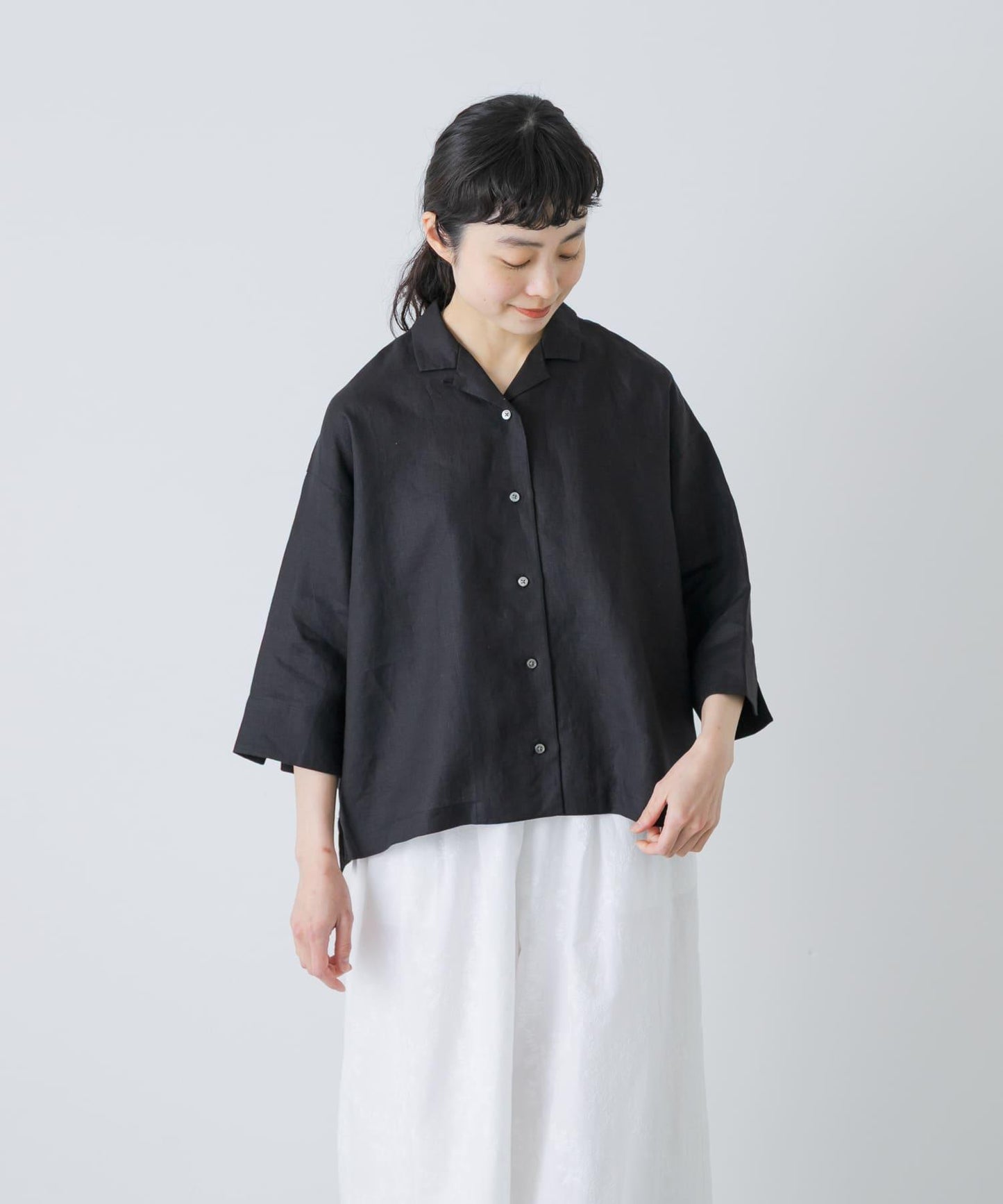 亞麻短袖開領襯衫