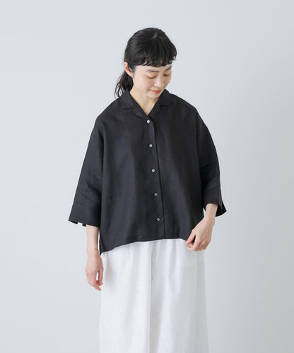 亞麻短袖開領襯衫