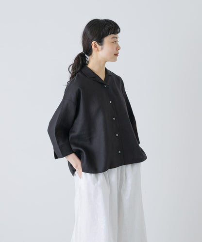 亞麻短袖開領襯衫