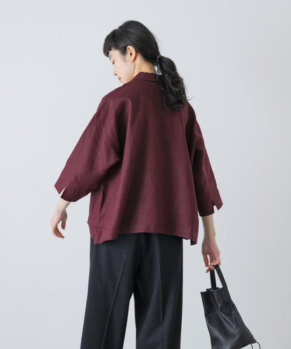 亞麻短袖開領襯衫