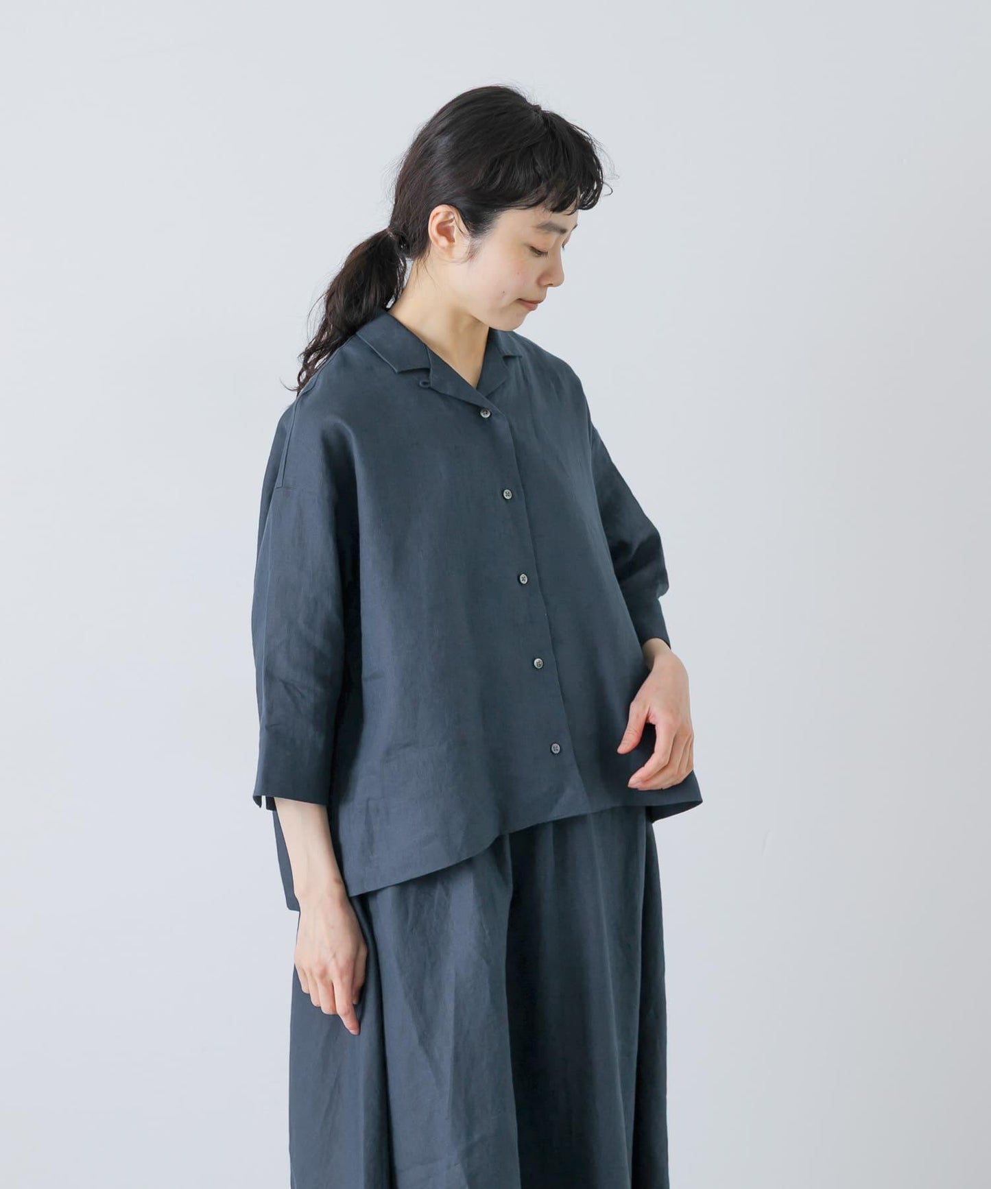 亞麻短袖開領襯衫