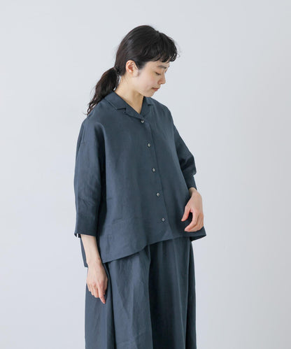 亞麻短袖開領襯衫