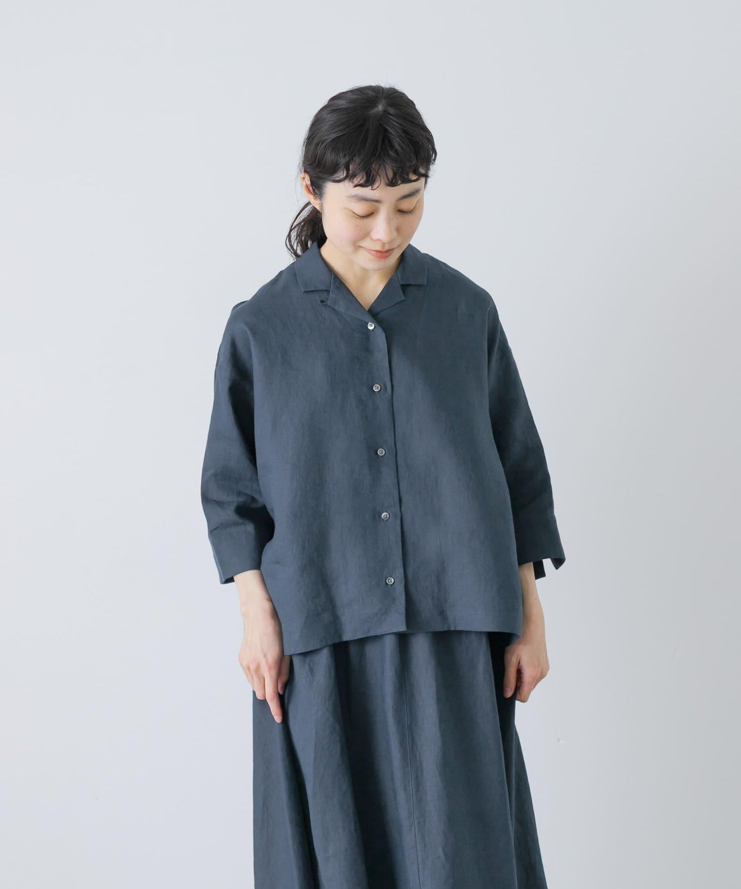 亞麻短袖開領襯衫