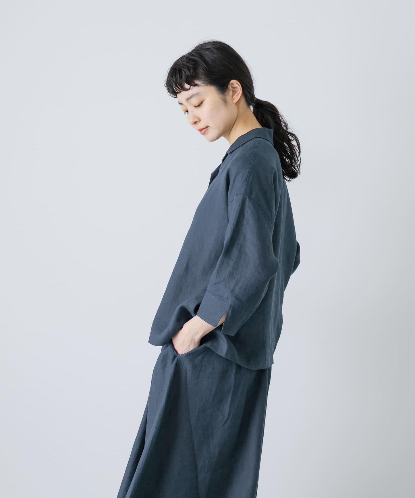 亞麻短袖開領襯衫