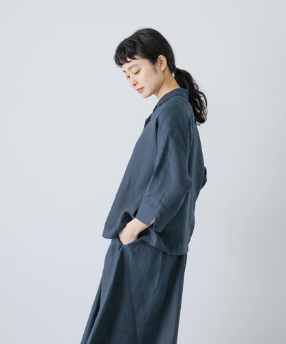 亞麻短袖開領襯衫