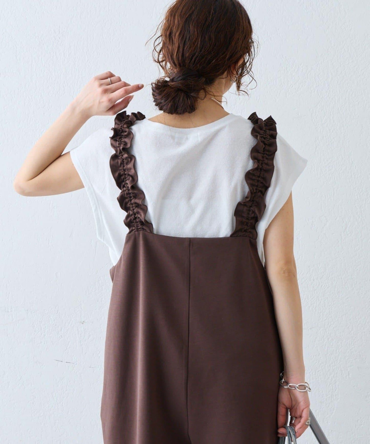 三尺碼可選 肩部抽繩褶皺 針織Ponte面料 連體褲