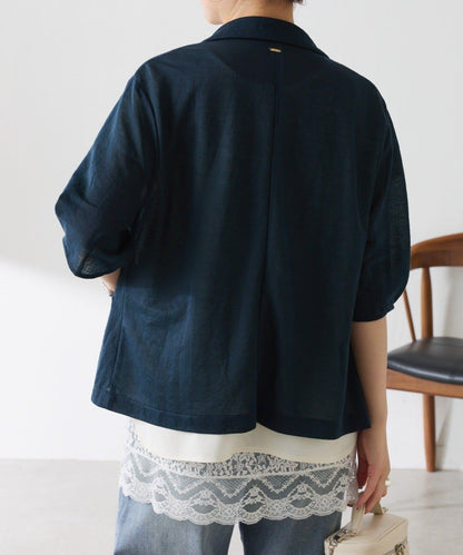 防冷氣防紫外線 輕薄五分袖 透紗 針織面料 外套