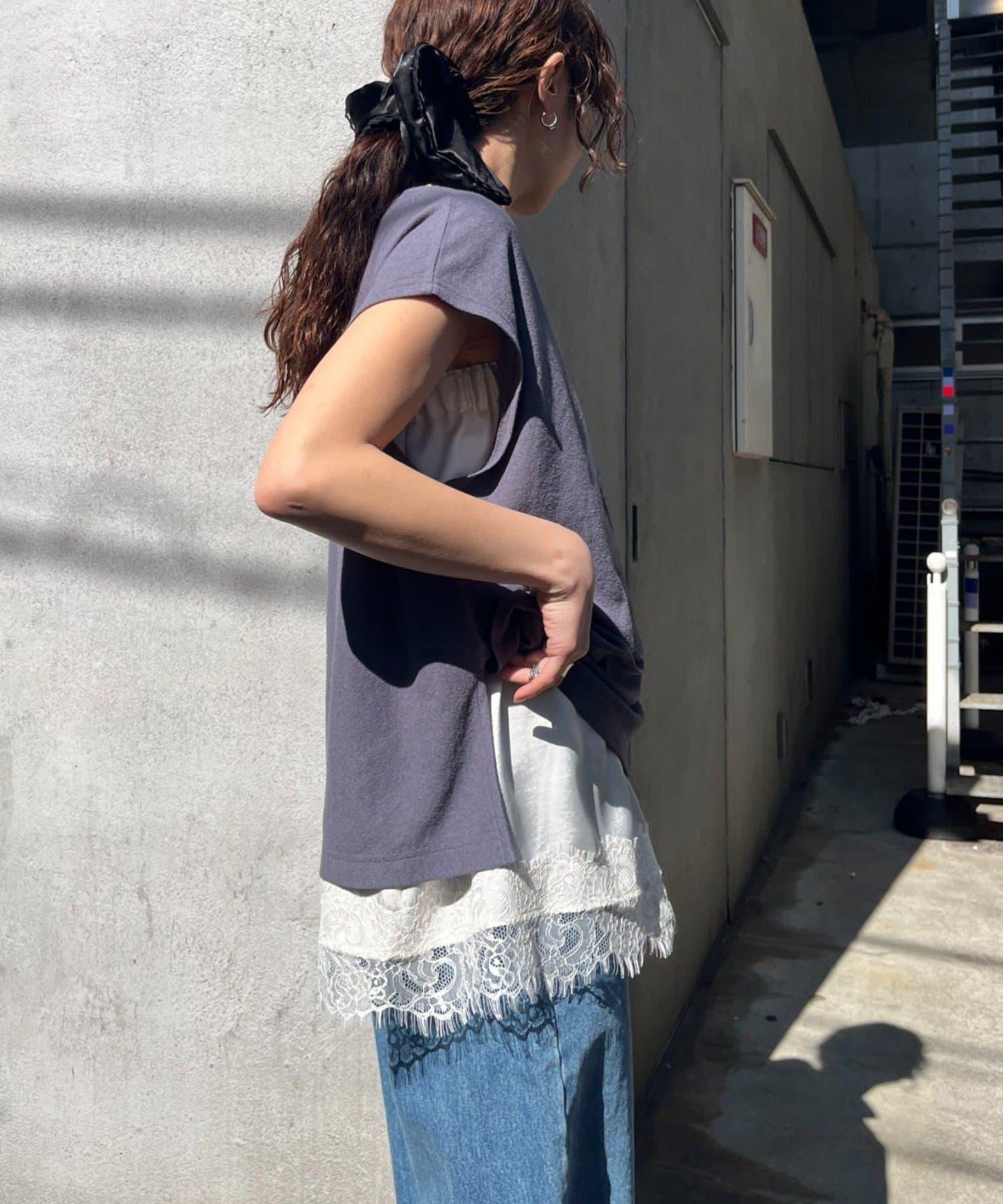 清爽乾爽觸感 拼接照片印花 法式短袖 T恤