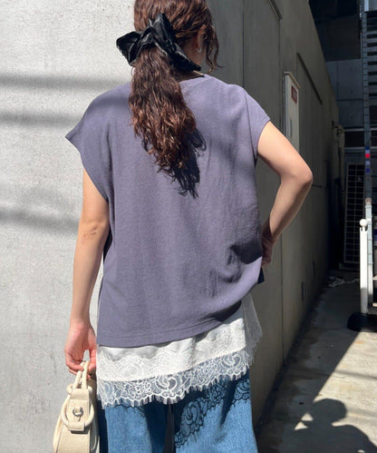 清爽乾爽觸感 拼接照片印花 法式短袖 T恤