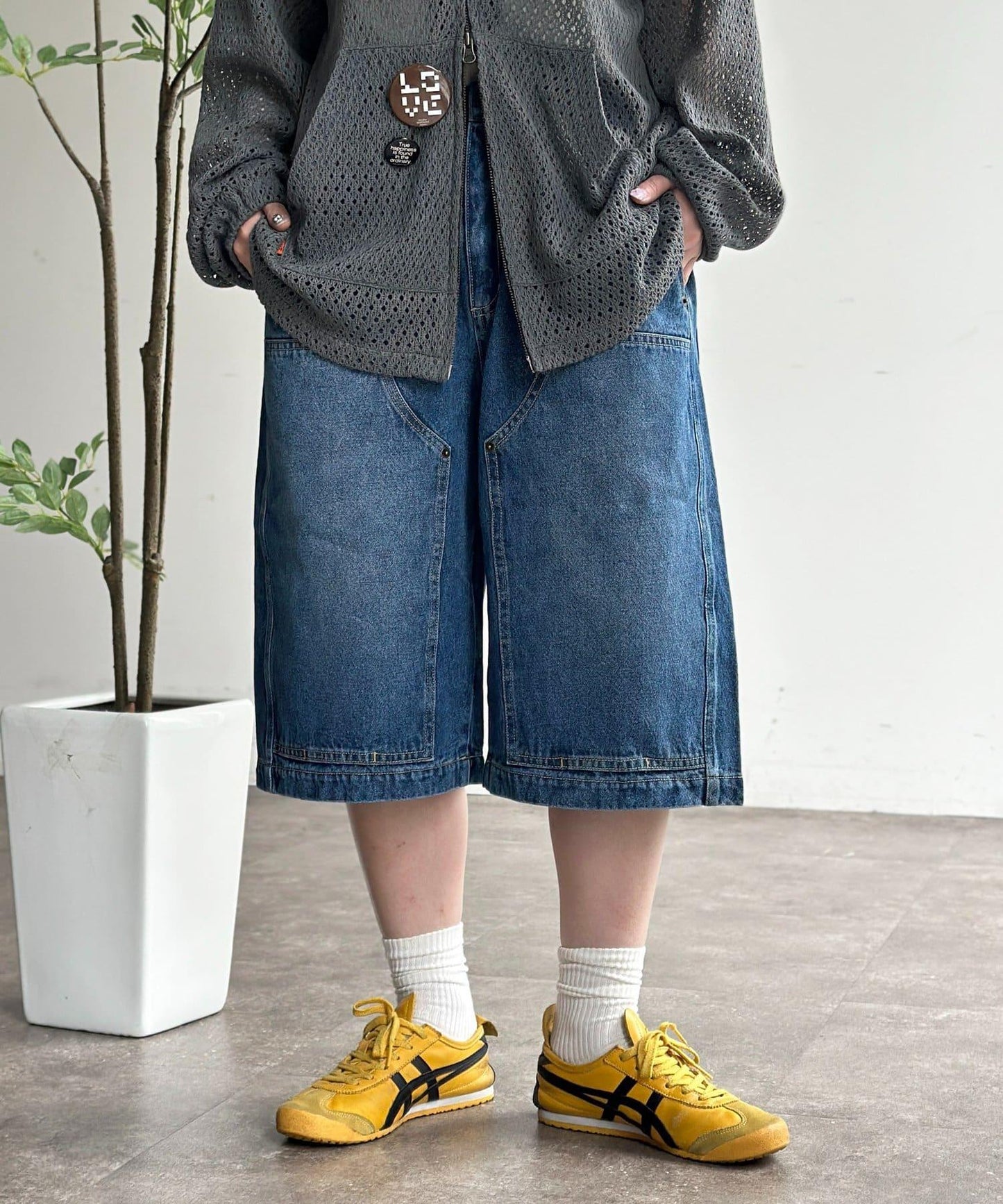 雙膝設計 denim Quarter 褲