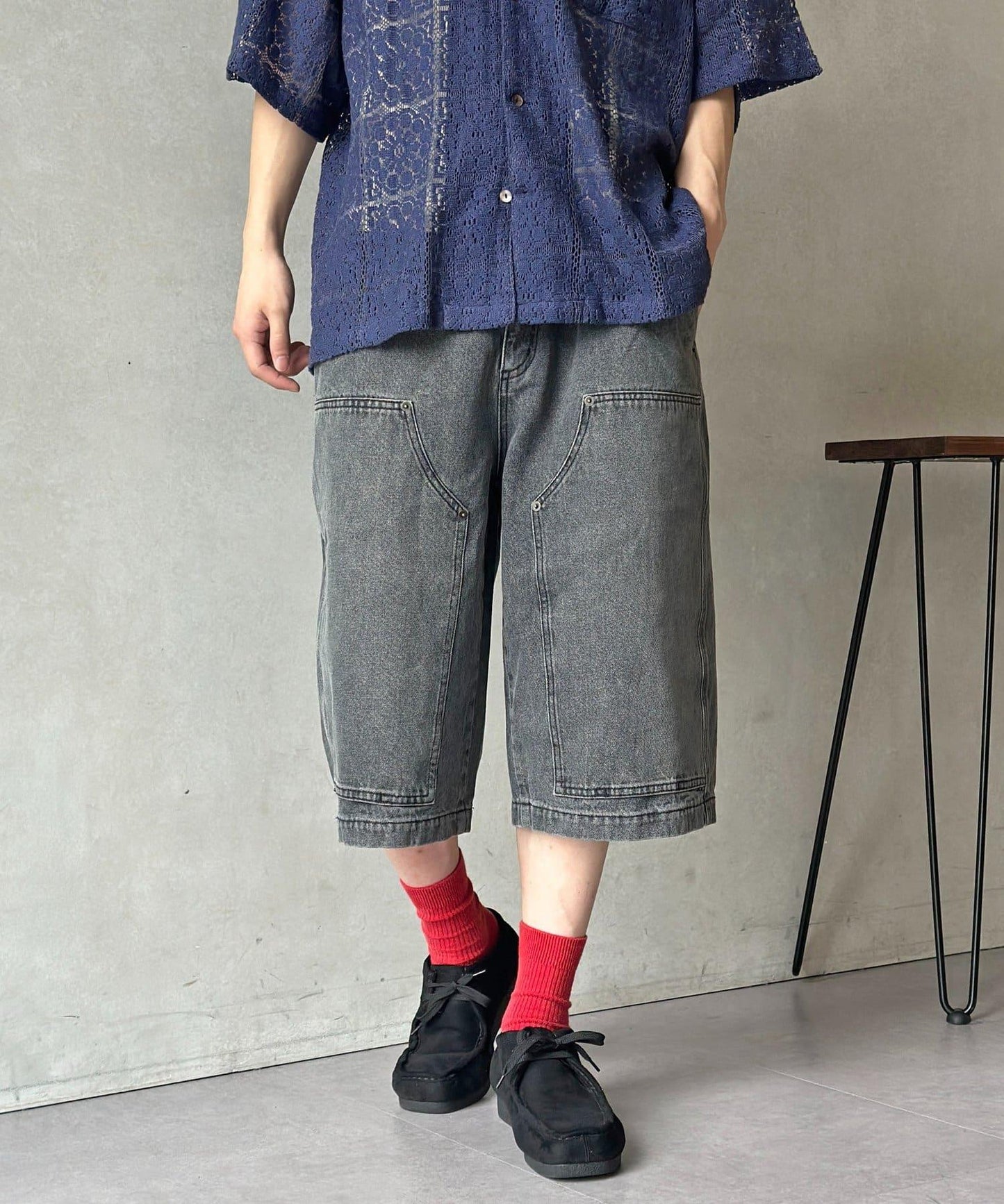 雙膝設計 denim Quarter 褲