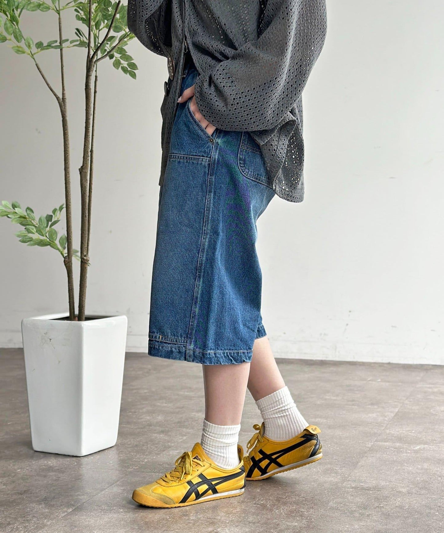 雙膝設計 denim Quarter 褲