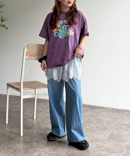高腰直筒麻混牛仔褲