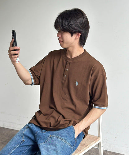 U.S. POLO ASSN. 配色羅紋珠地亨利領上衣