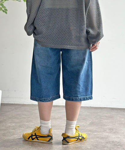 雙膝設計 denim Quarter 褲