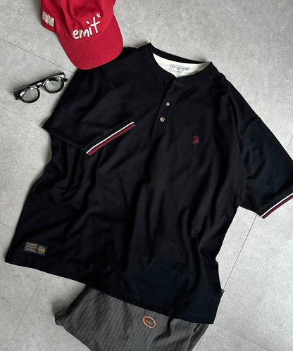 U.S. POLO ASSN. 配色羅紋珠地亨利領上衣