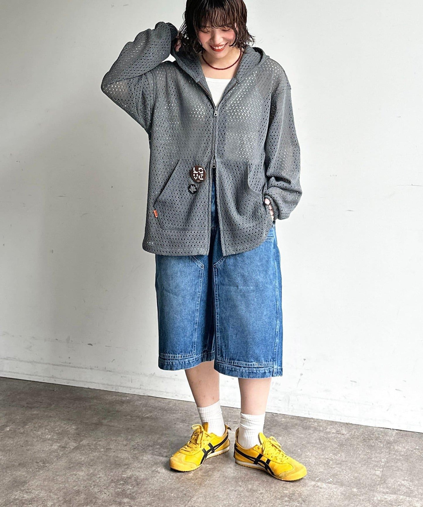 雙膝設計 denim Quarter 褲