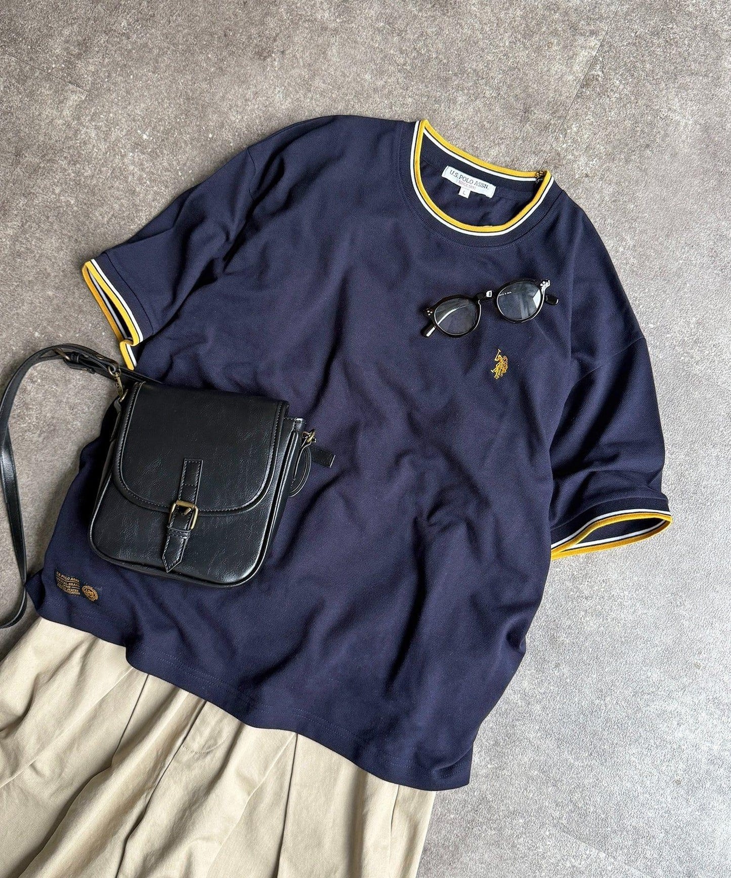 U.S. POLO ASSN. 撞色羅紋珠地T恤