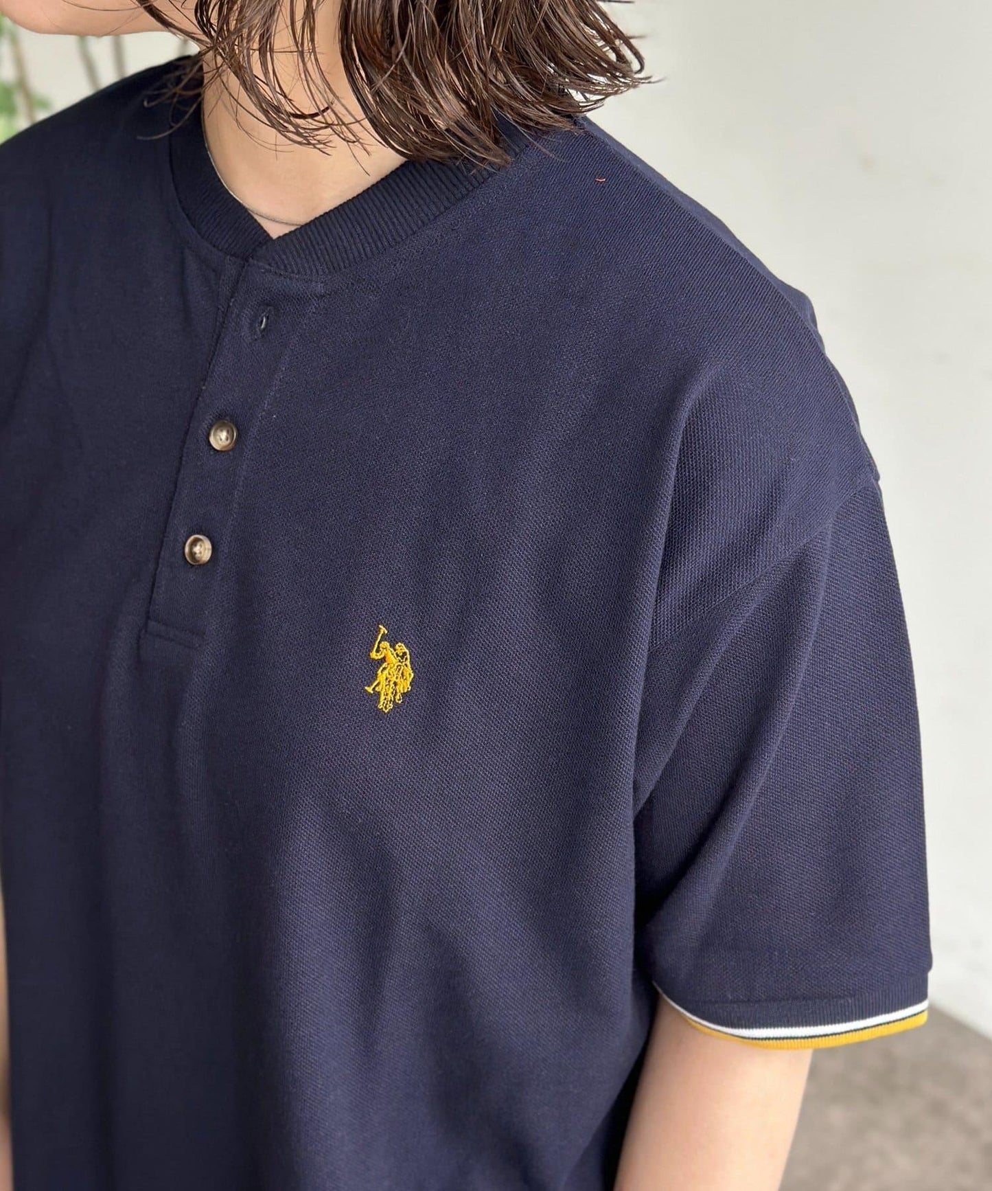 U.S. POLO ASSN. 配色羅紋珠地亨利領上衣