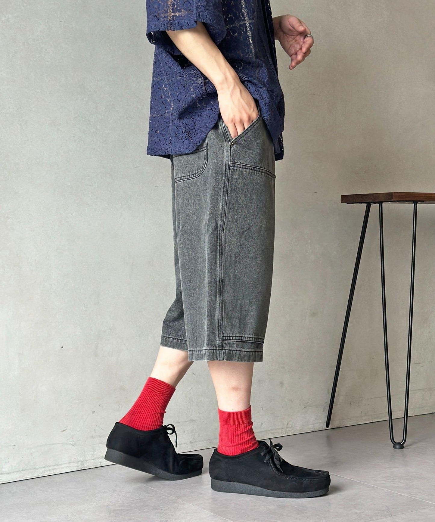 雙膝設計 denim Quarter 褲