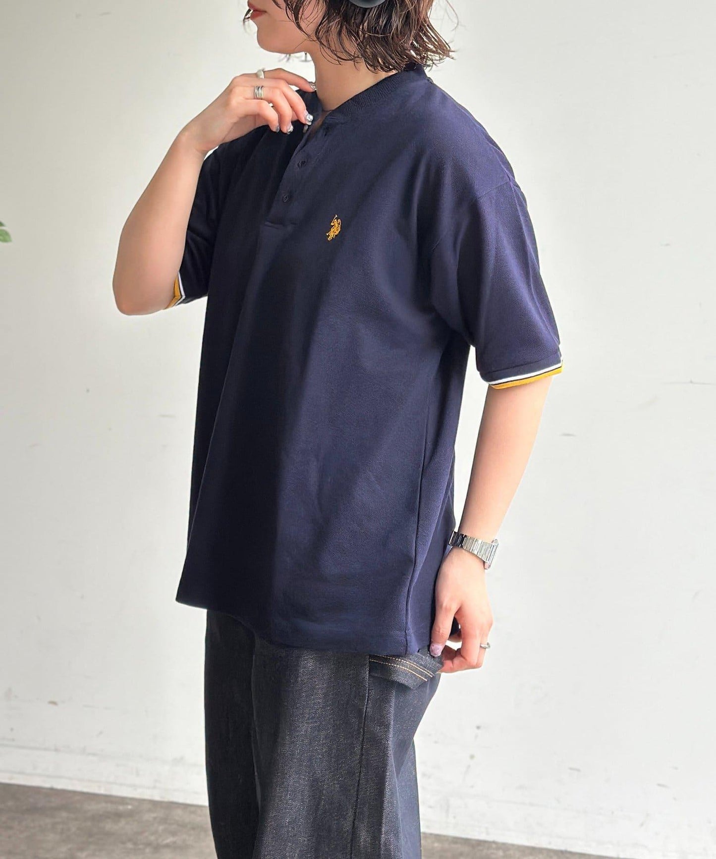 U.S. POLO ASSN. 配色羅紋珠地亨利領上衣