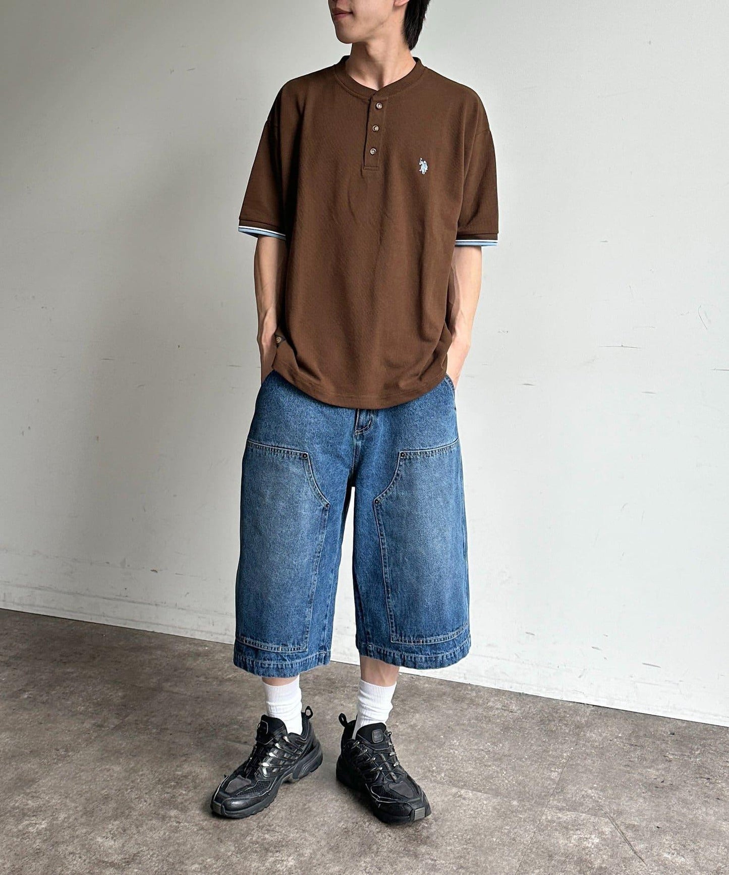 雙膝設計 denim Quarter 褲