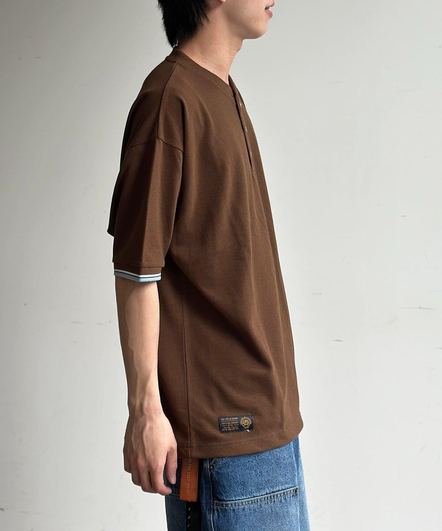 U.S. POLO ASSN. 配色羅紋珠地亨利領上衣