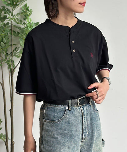 U.S. POLO ASSN. 配色羅紋珠地亨利領上衣