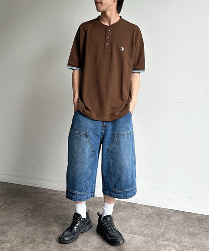 U.S. POLO ASSN. 配色羅紋珠地亨利領上衣