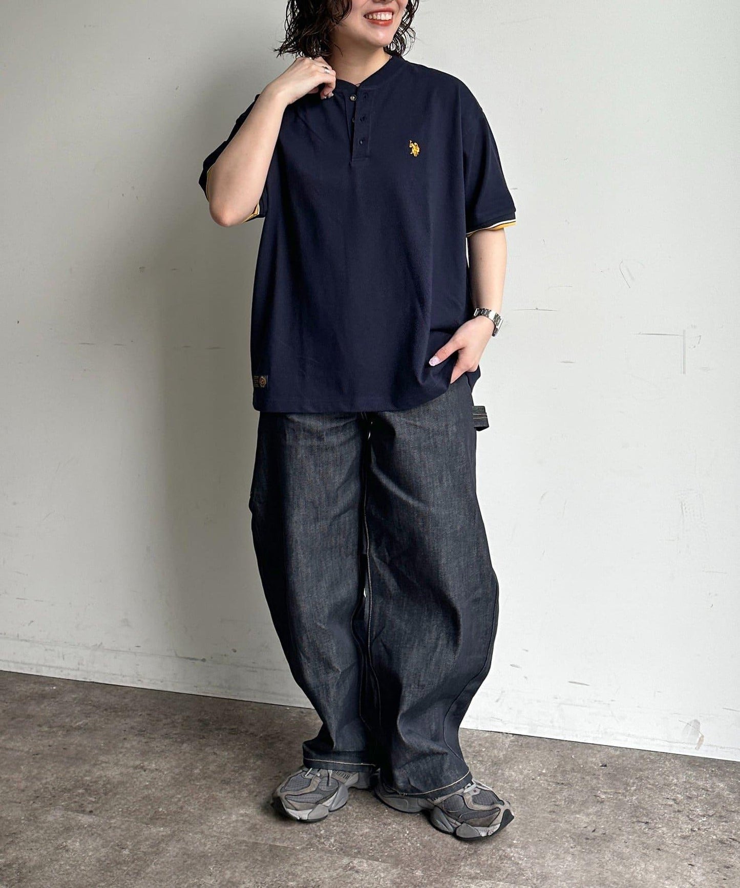 U.S. POLO ASSN. 配色羅紋珠地亨利領上衣
