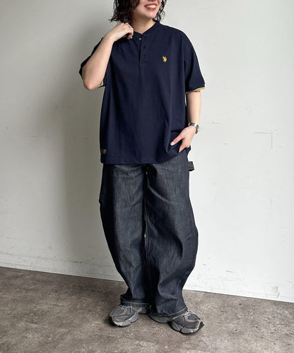 U.S. POLO ASSN. 配色羅紋珠地亨利領上衣