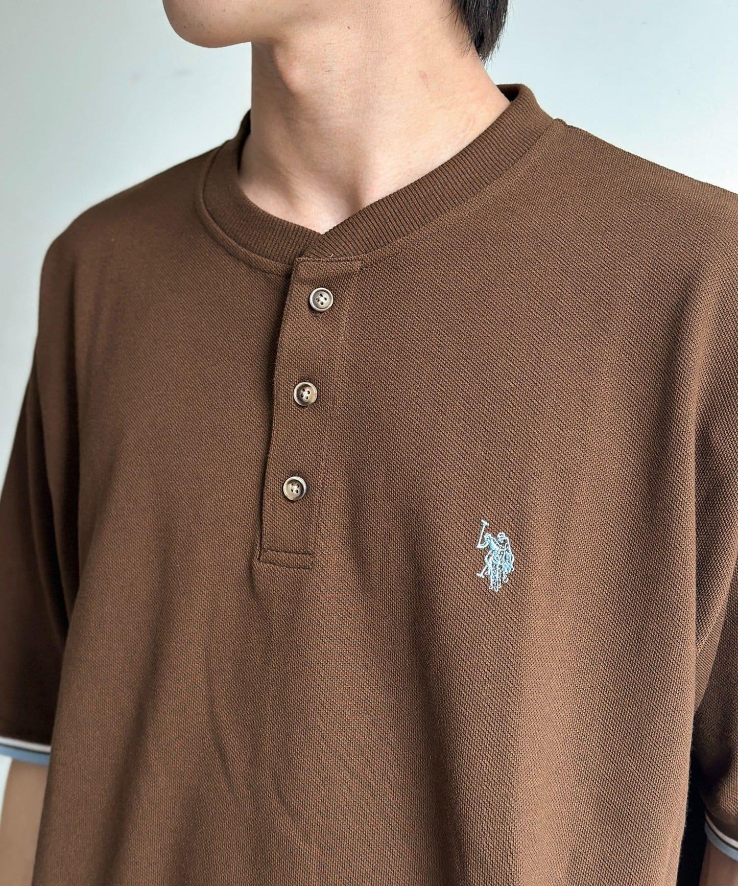 U.S. POLO ASSN. 配色羅紋珠地亨利領上衣