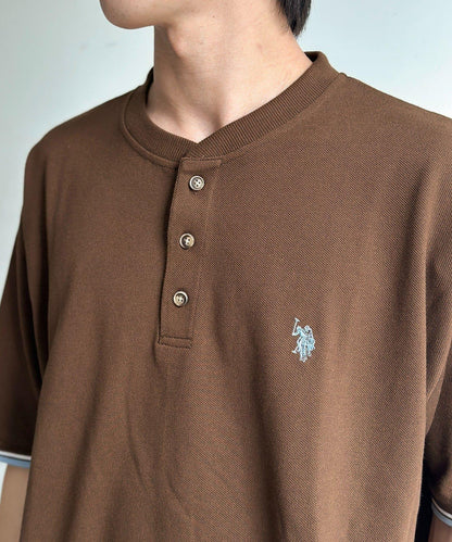U.S. POLO ASSN. 配色羅紋珠地亨利領上衣