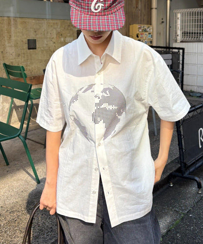 UNISEX 拼色圖案印花襯衫